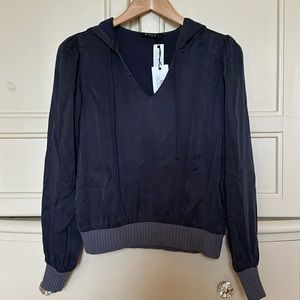 Maven West Midnight Blue Mixed Media Hoodie with Grey Banding XS - NWT